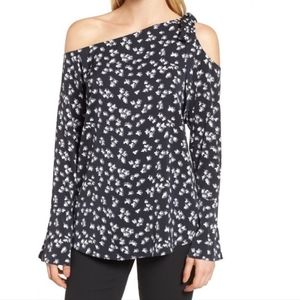 Lewit bow detail one shoulder silk blouse 2